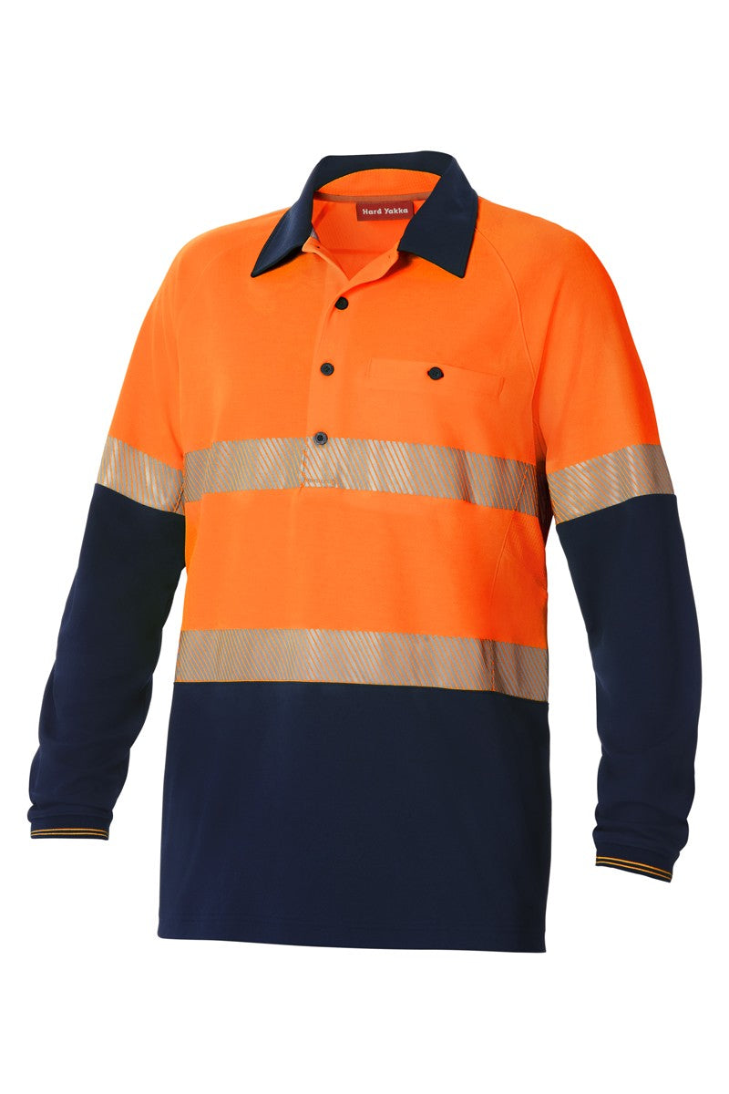 Hard Yakka Koolgear Hi-Visibility Two Tone Long Sleeve Ventilated Polo With Segmented Tape