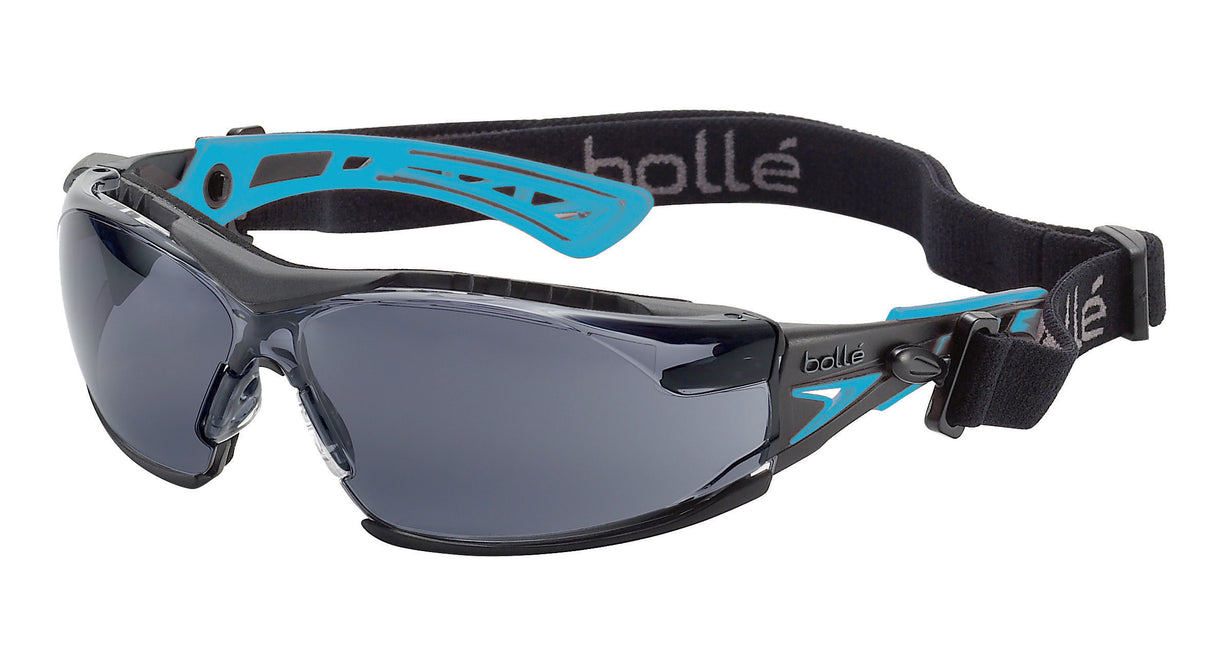 RUSH+ SMALL SEAL Black / Blue Temples PLATINUM AS/AF Smoke Lens - Assembled with Gasket & Strap