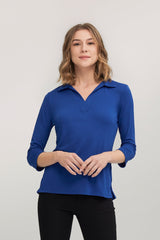 3/4 Sleeve Ella ¾ Slv Detail Polo Top w/side Splits