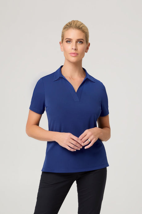 Short Sleeve Ella S/Slv Detail Polo Top w/side Splits