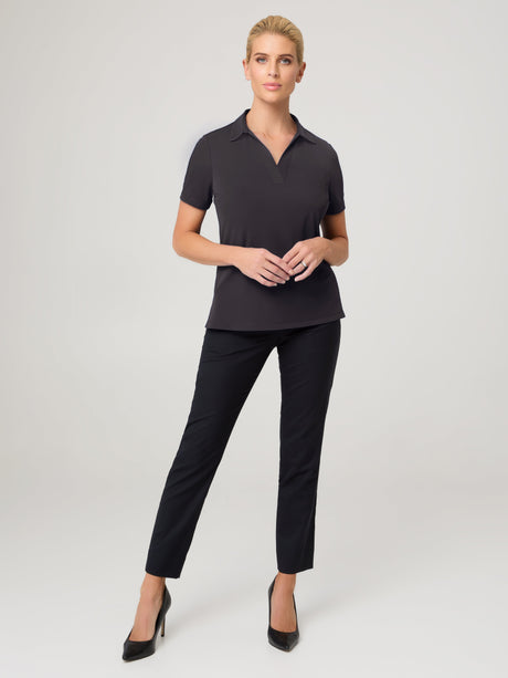Short Sleeve Ella S/Slv Detail Polo Top w/side Splits