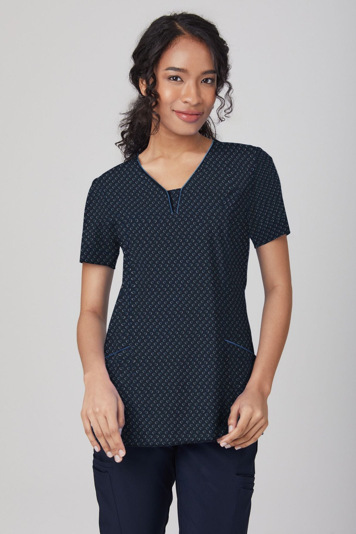 Short Sleeve Heart Print Stretch Tunic