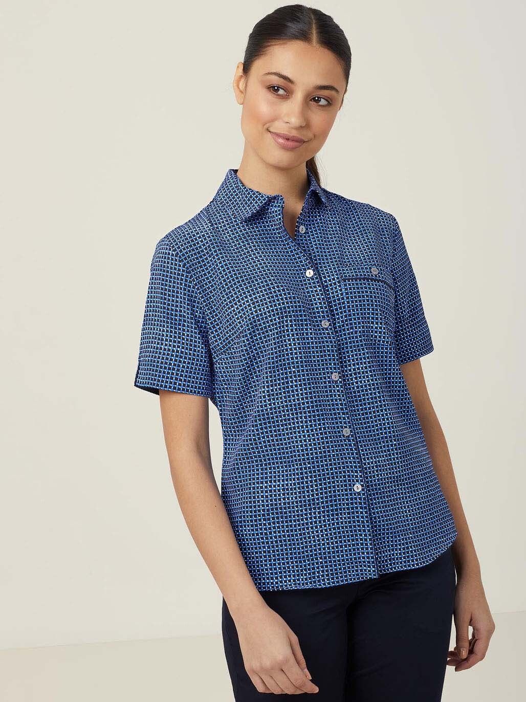 Pixel Print Short Sleeve Action Back Shirt