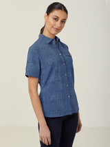 Pixel Print Short Sleeve Action Back Shirt