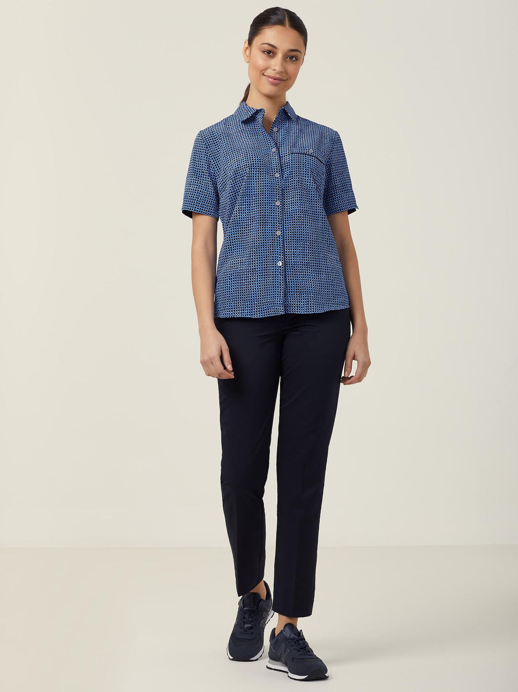 Pixel Print Short Sleeve Action Back Shirt