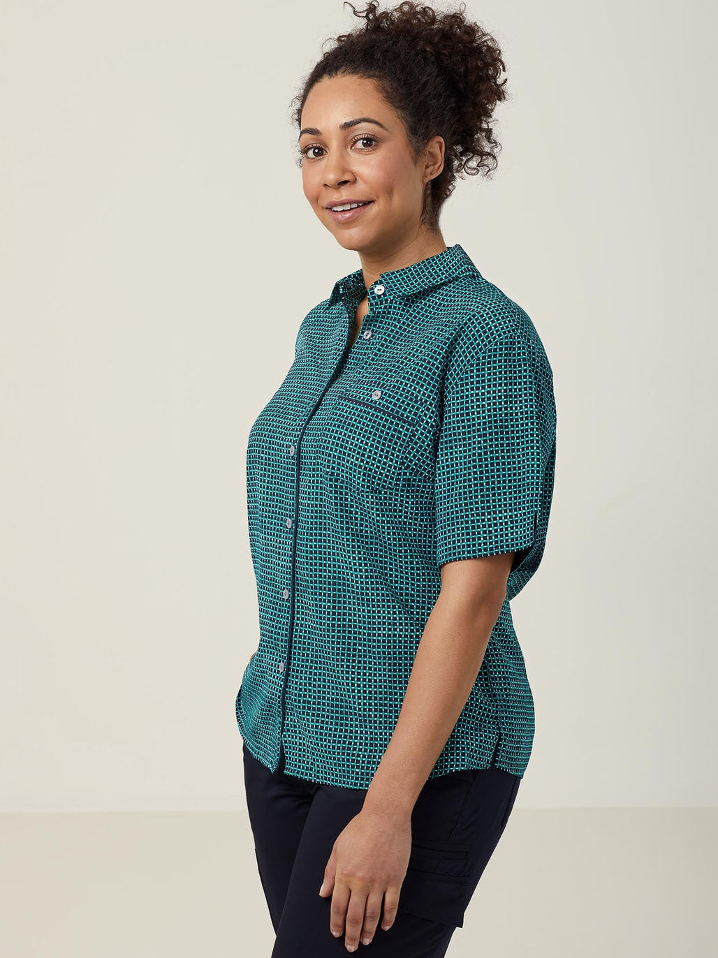 Pixel Print Short Sleeve Action Back Shirt