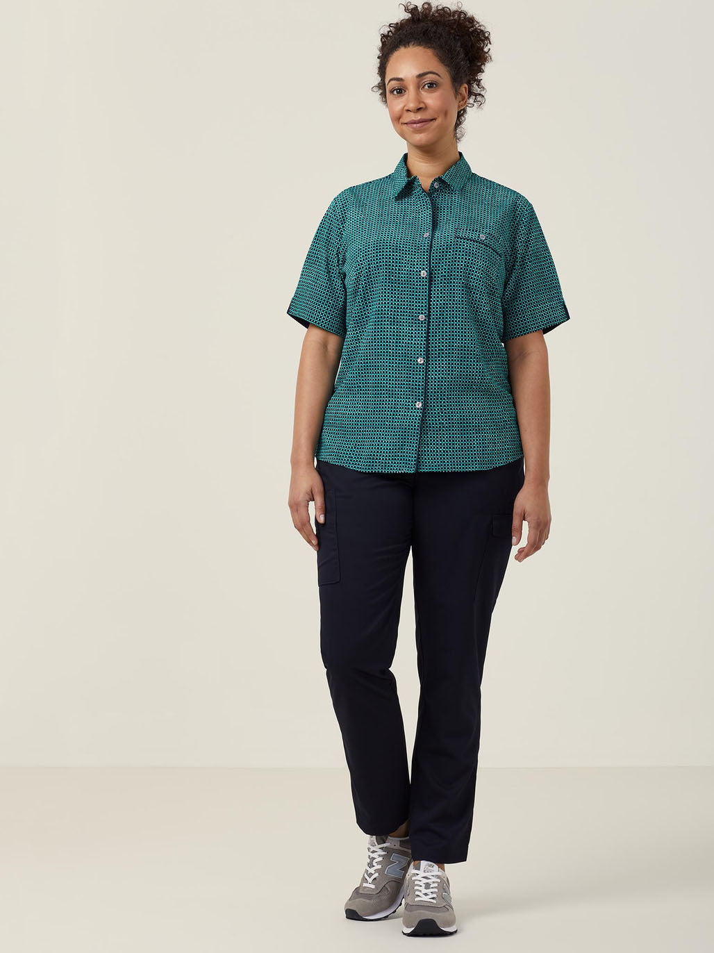 Pixel Print Short Sleeve Action Back Shirt