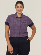 Pixel Print Short Sleeve Action Back Shirt