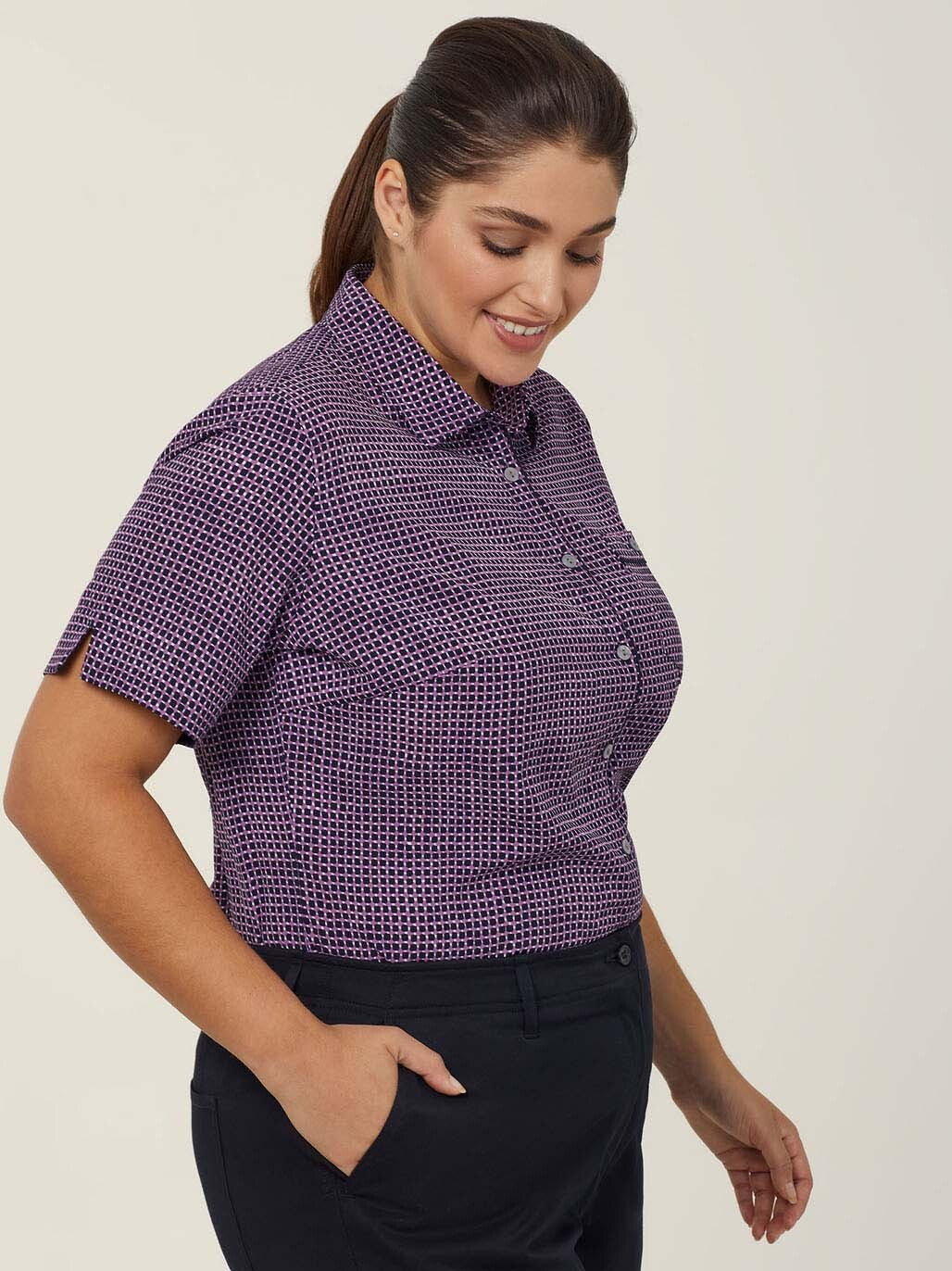 Pixel Print Short Sleeve Action Back Shirt