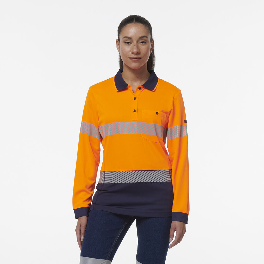 KingGee Womens Workcool Hyperfreeze Spliced Long Sleeve Polo With Segmented Tape