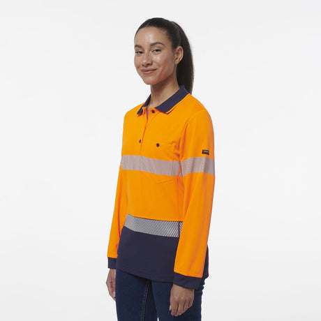 KingGee Womens Workcool Hyperfreeze Spliced Long Sleeve Polo With Segmented Tape