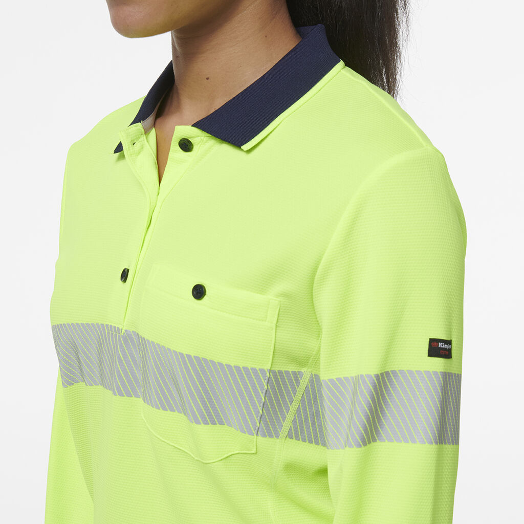 KingGee Womens Workcool Hyperfreeze Spliced Long Sleeve Polo With Segmented Tape