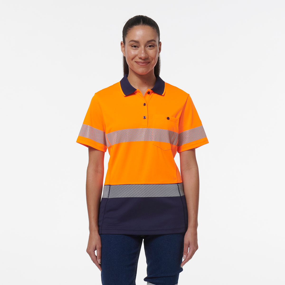 KingGee Womens Workcool Hyperfreeze Spliced Short Sleeve Polo With Segmented Tape
