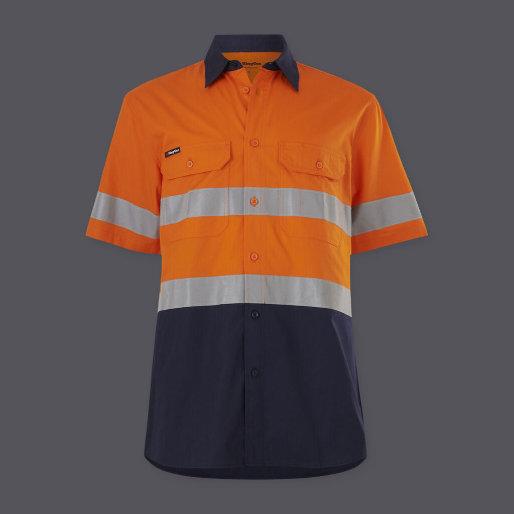 KingGee Mens Workcool Vented Spliced Shirt Taped Short Sleeve