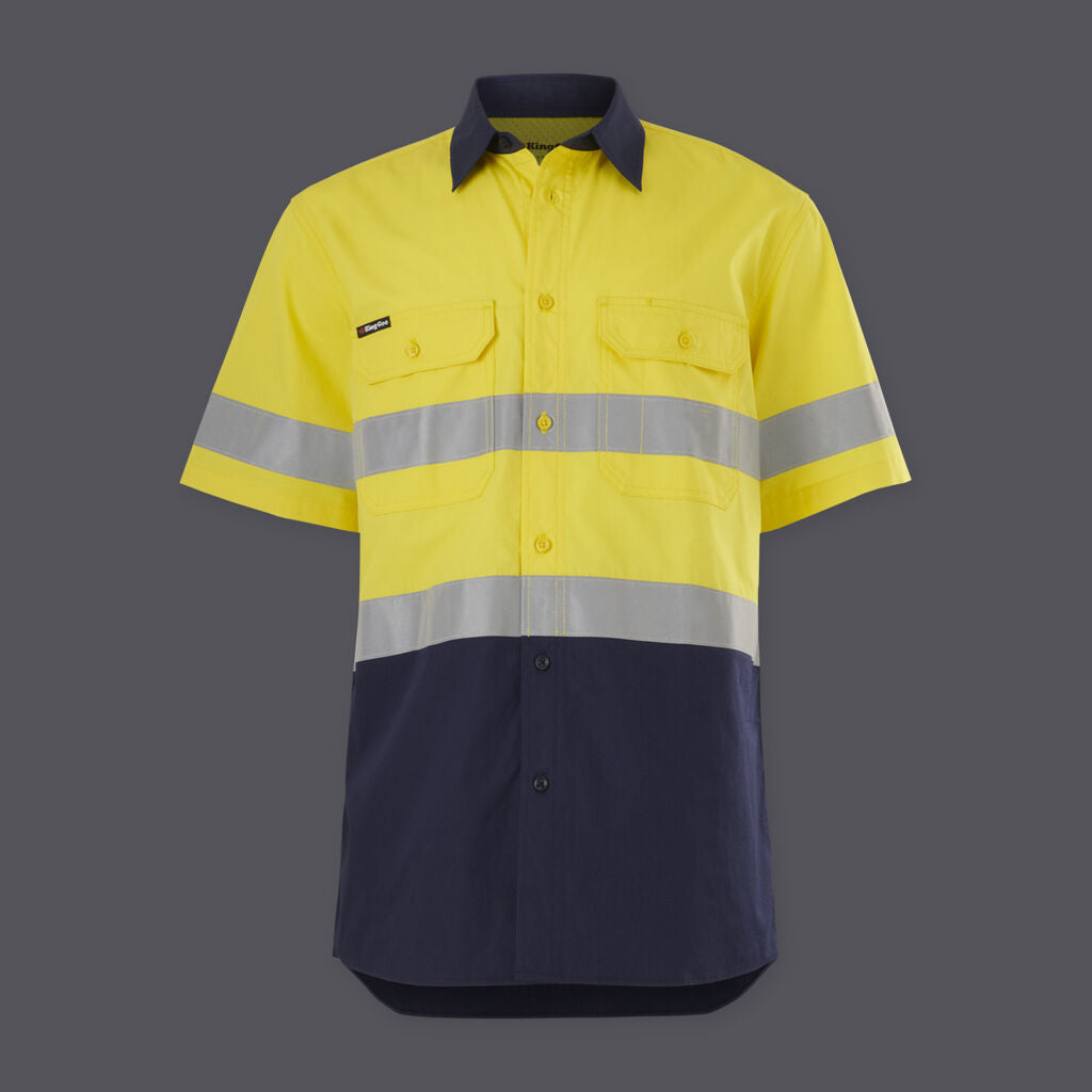 KingGee Mens Workcool Vented Spliced Shirt Taped Short Sleeve