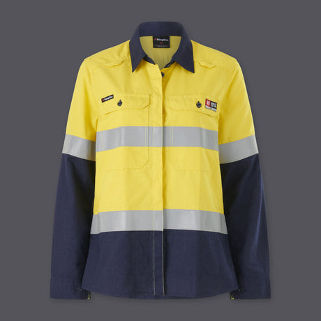 KingGee Womens Shieldtec Lenzing FR Hi-Vis Spliced Open Front Taped Shirt