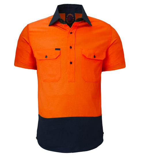 Closed Front S/S Two Tone Shirt