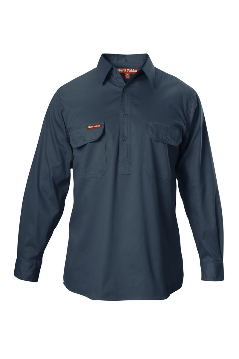 Hard Yakka Foundations Cotton Drill Closed Front Shirt Long Sleeve Shirt