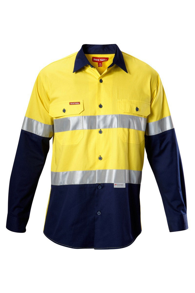 Hard Yakka Koolgear Hi-Visibility Two Tone Cotton Twill Ventilated Shirt With Tape Long Sleeve