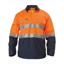 2 Tone Hi Vis Cool Lightweight Closed Front Shirt 3M Reflective Tape - Long Sleeve